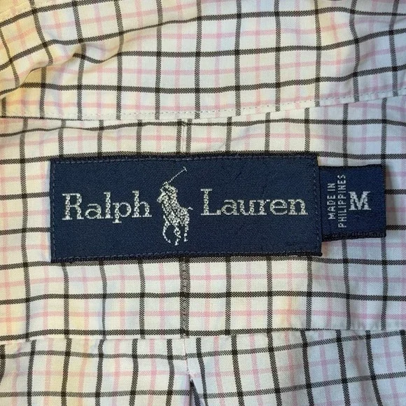 Polo Ralph Lauren Button‎ Down Shirt Men's Med Windowpane Plaid Pink Brown * - Picture 2 of 9